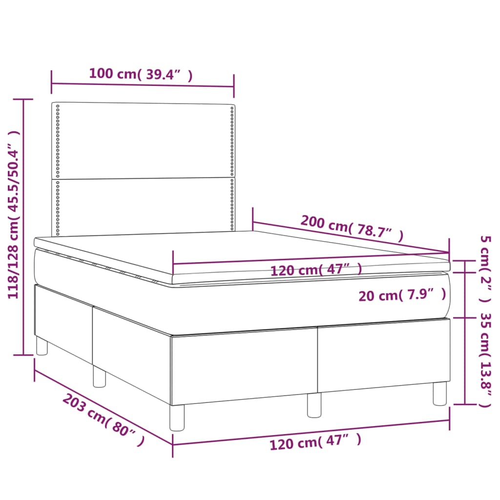 vidaXL kontinentalseng med madras 120x200 cm stof sort