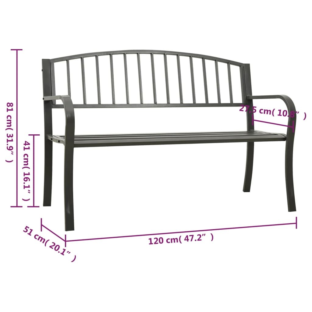 vidaXL havebænk 120 cm stål grå