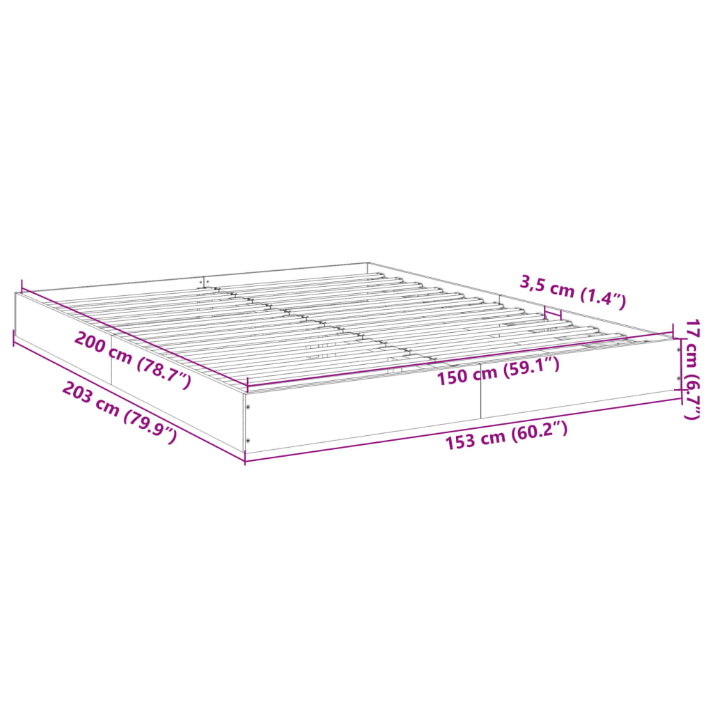 vidaXL sengeramme 150x200 cm uden madras konstrueret træ røget eg