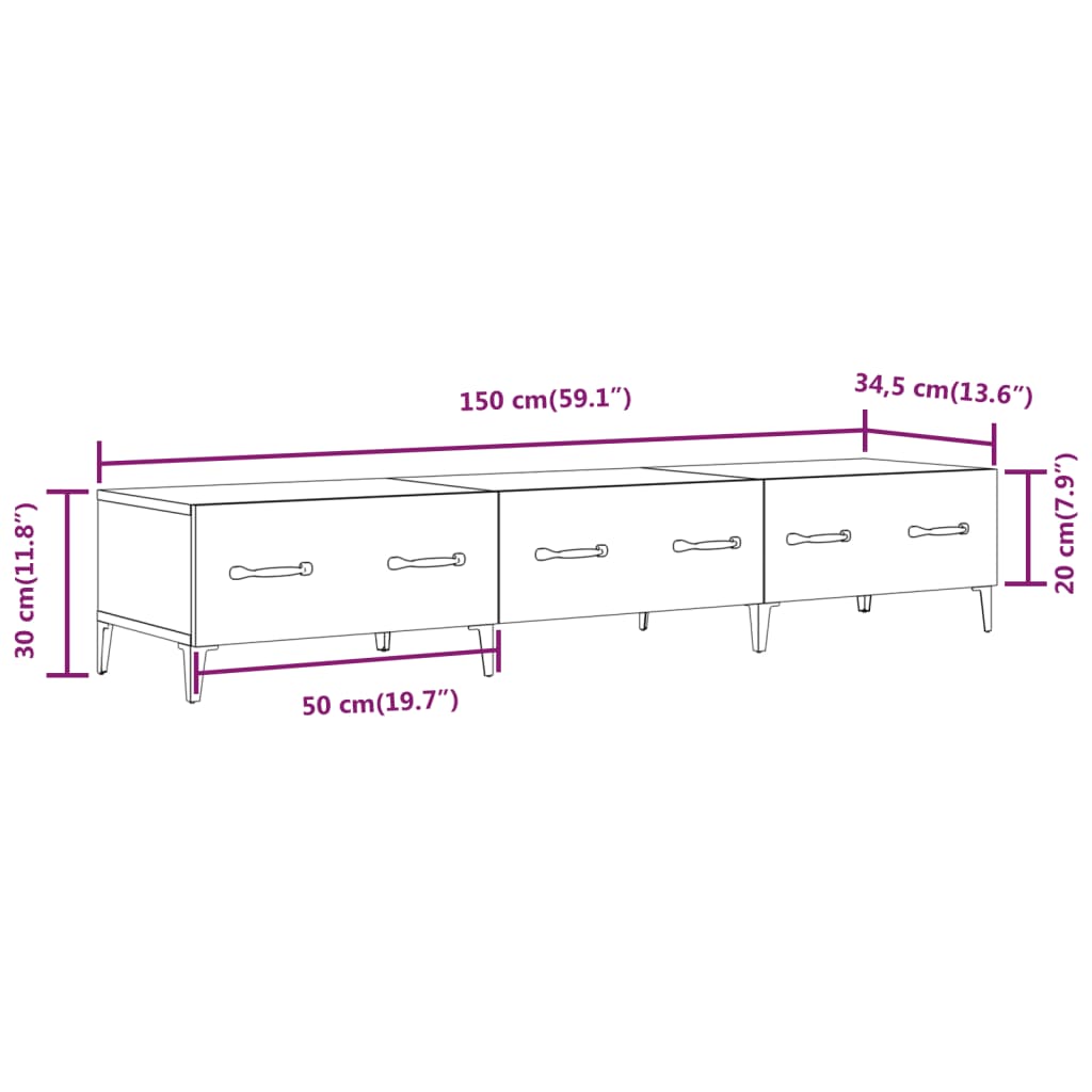 vidaXL tv-bord 150x34,5x30 cm konstrueret træ røget egetræsfarve