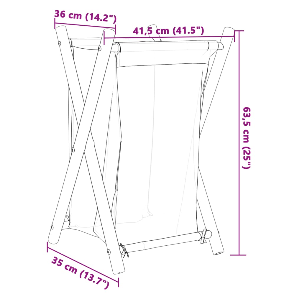 vidaXL vasketøjskurv 41,5x36x63,5 cm bambus cremehvid