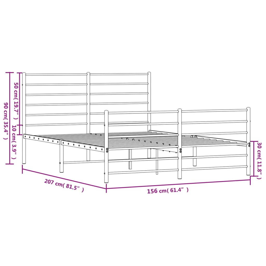 vidaXL sengeramme med sengegavl og fodgærde 150x200 cm metal hvid