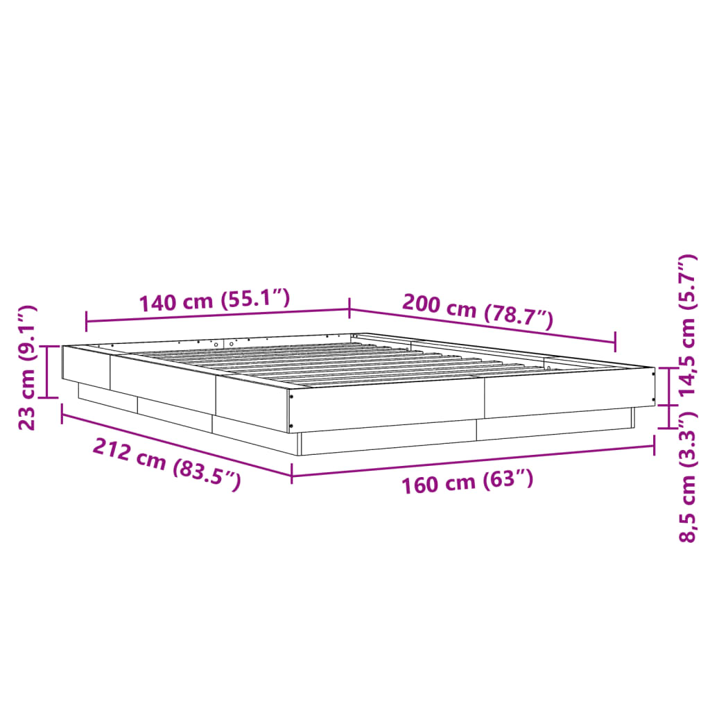 vidaXL sengeramme med LED-lys 140x200 cm konstrueret træ hvid