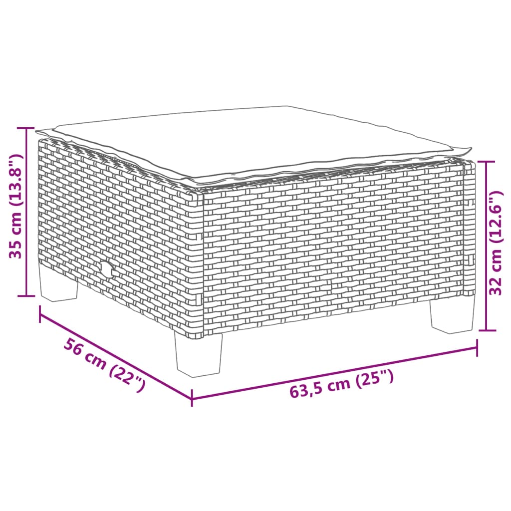 vidaXL haveskammel med hynde 63,5x56x32 cm polyrattan sort