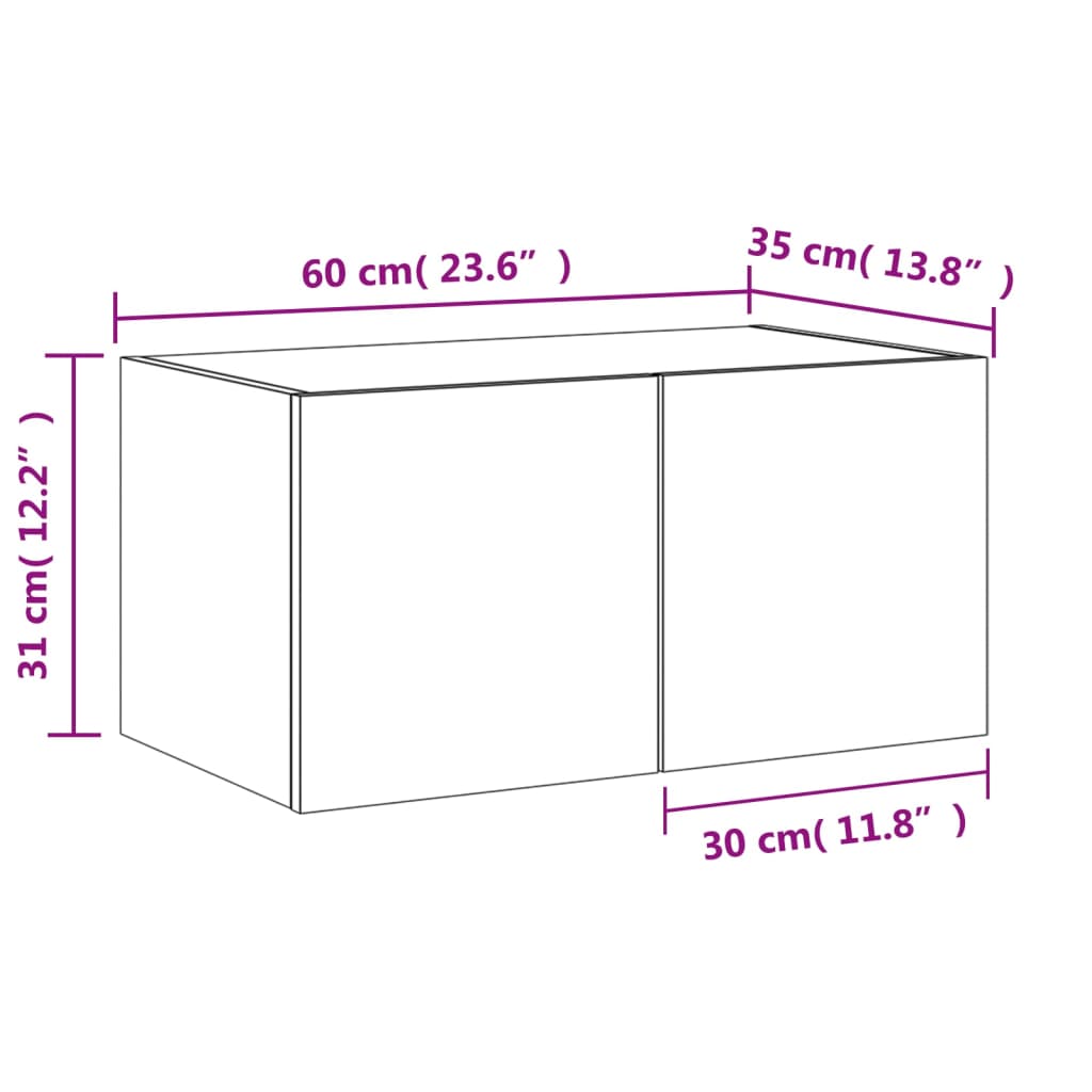 vidaXL væghængt tv-bord med LED-lys 60x35x31 cm sonoma-eg