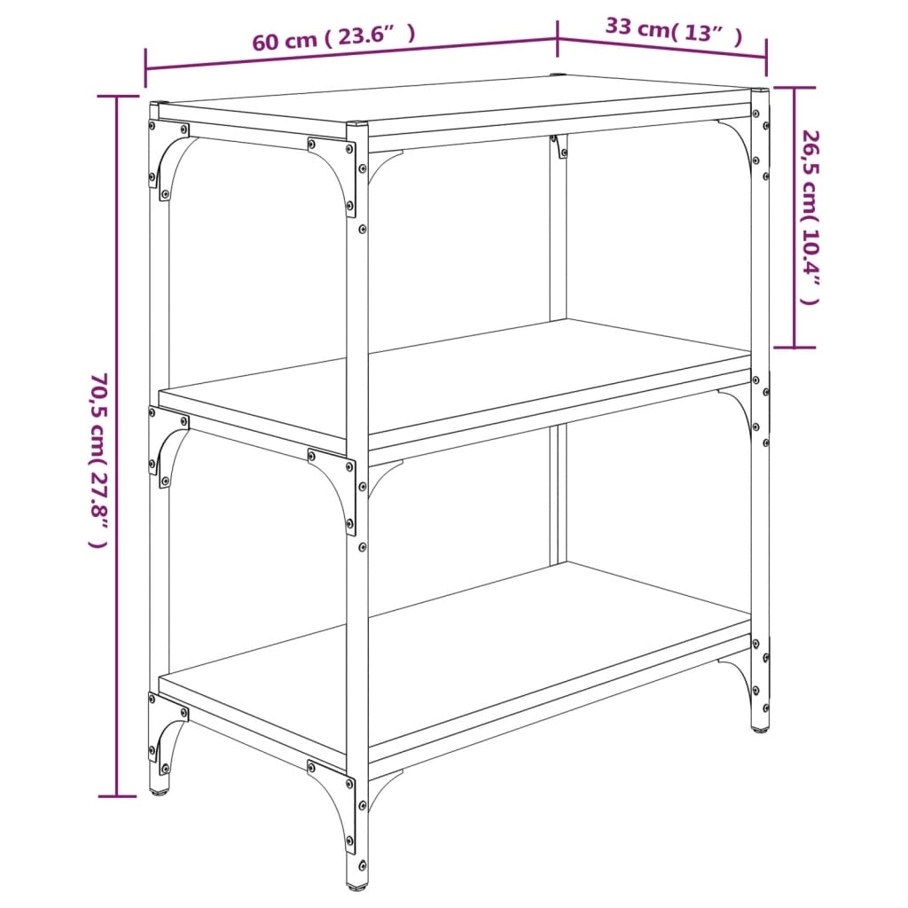 vidaXL bogreol 60x33x70,5 cm konstrueret træ og stål røget egetræ