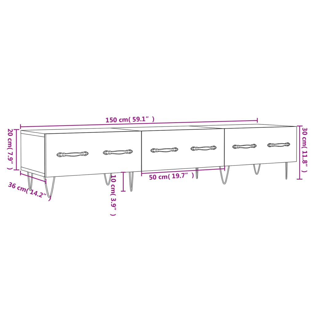 vidaXL tv-bord 150x36x30 cm konstrueret træ hvid