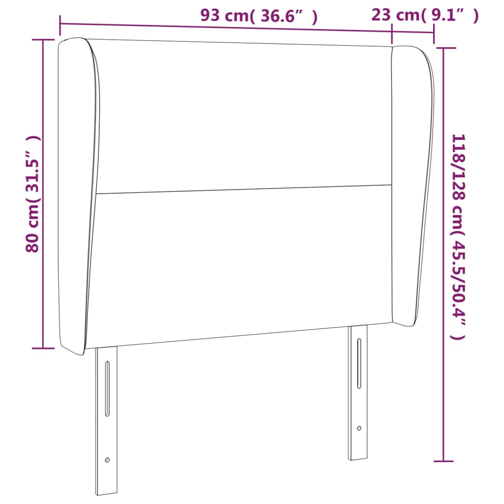 vidaXL sengegavl med kanter 93x23x118/128 cm stof cremefarvet