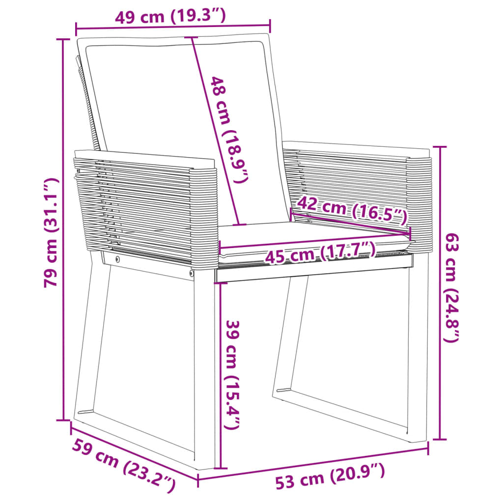 vidaXL havestole med hynder 2 stk. polyrattan sort