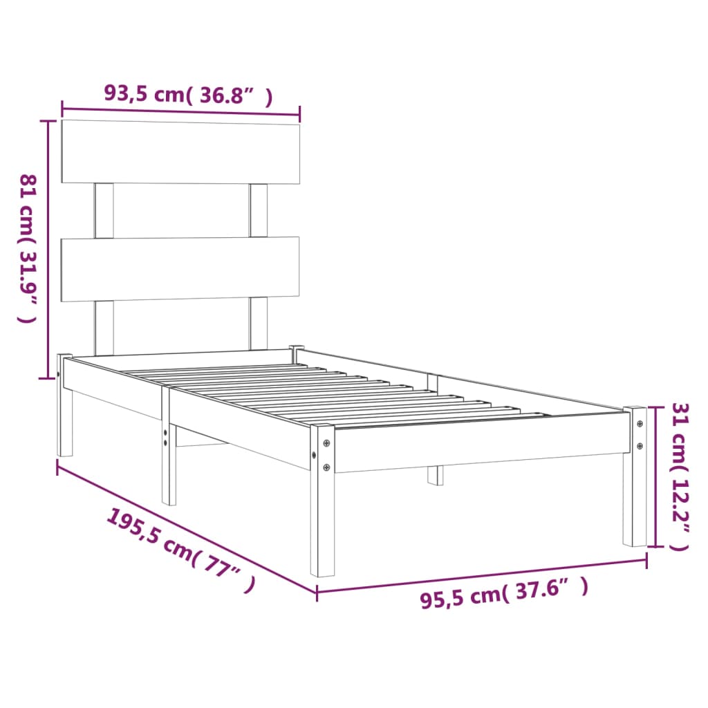 vidaXL sengeramme 90x190 cm Single massivt træ sort