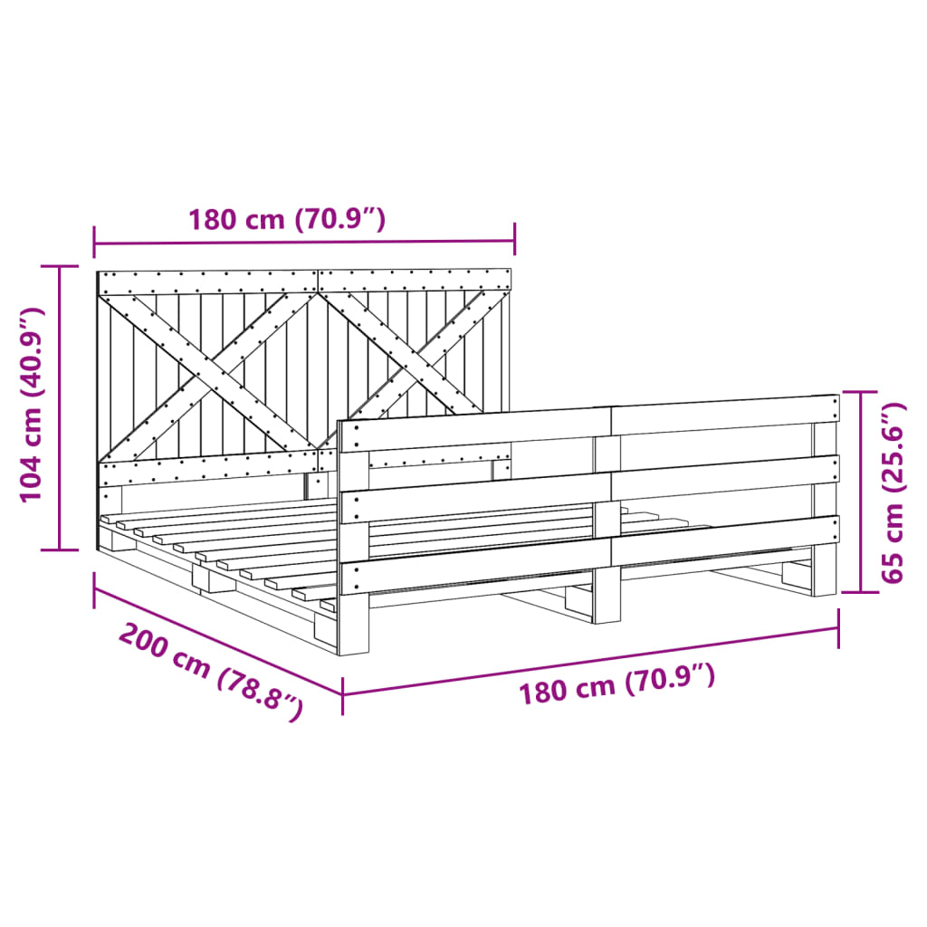 vidaXL sengeramme med sengegavl 180x200 cm massivt fyrretræ