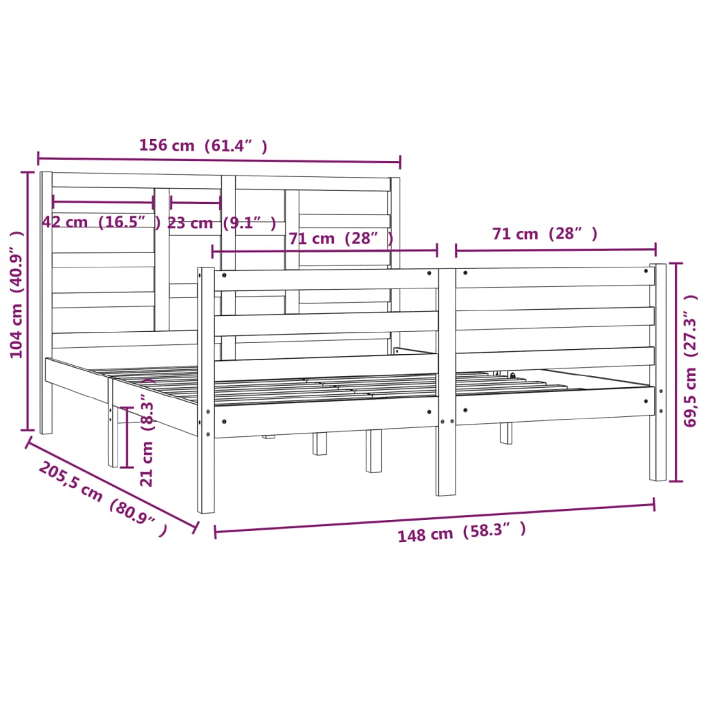 vidaXL sengeramme 150x200 cm King Size massivt træ gyldenbrun