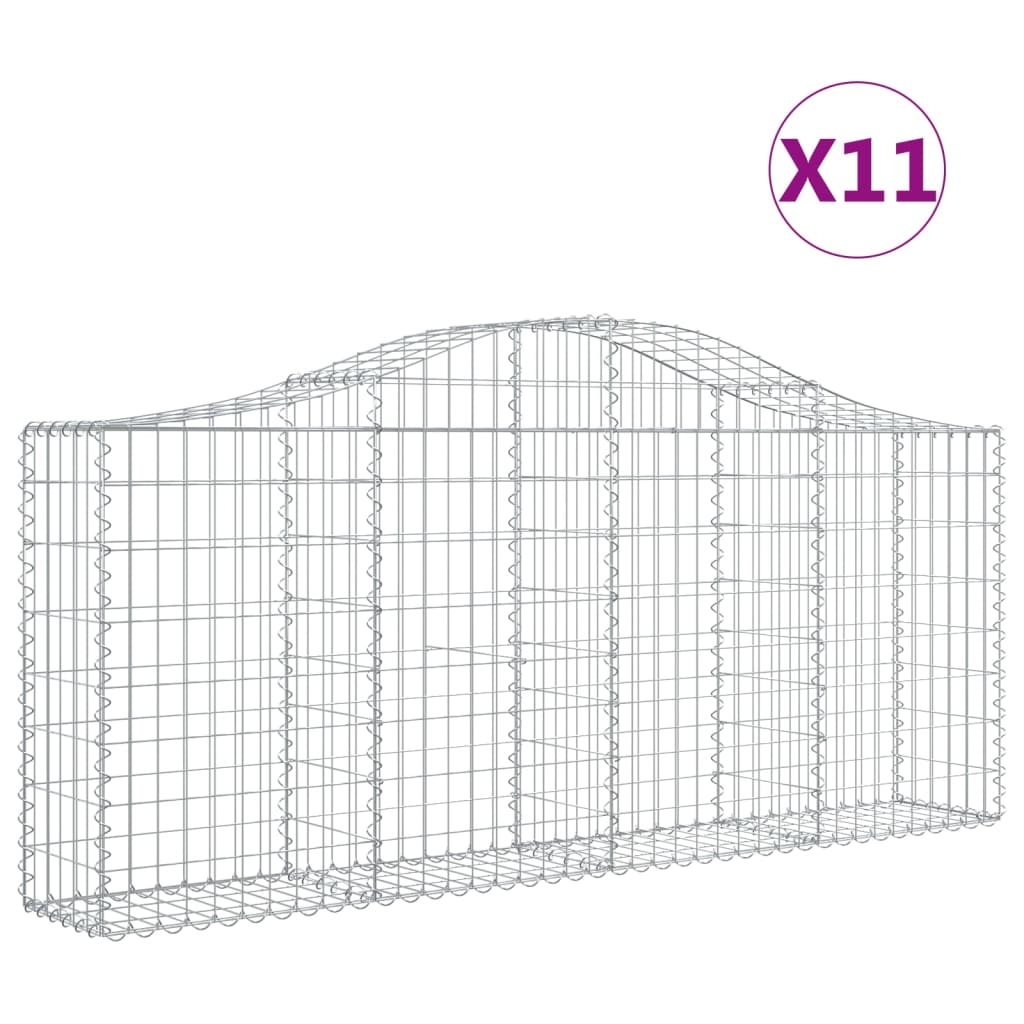 vidaXL buede gabionkurve 11 stk. 200x30x80/100 cm galvaniseret jern