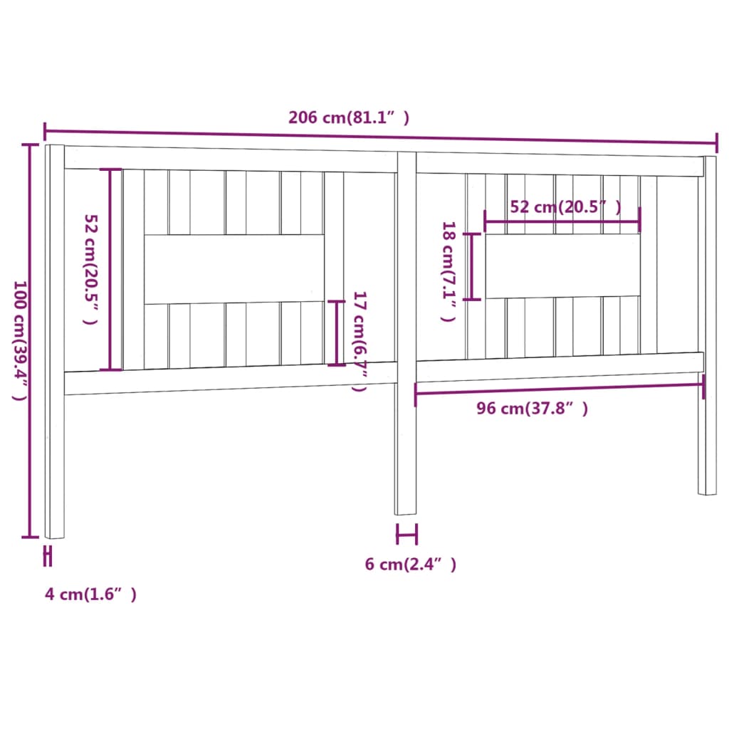 vidaXL sengegærde 206x4x100 cm massivt fyrretræ hvid