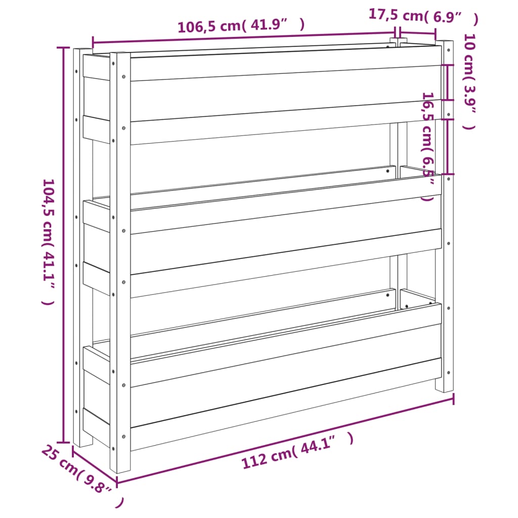 vidaXL plantekasse 112x25x104,5 cm massivt fyrretræ