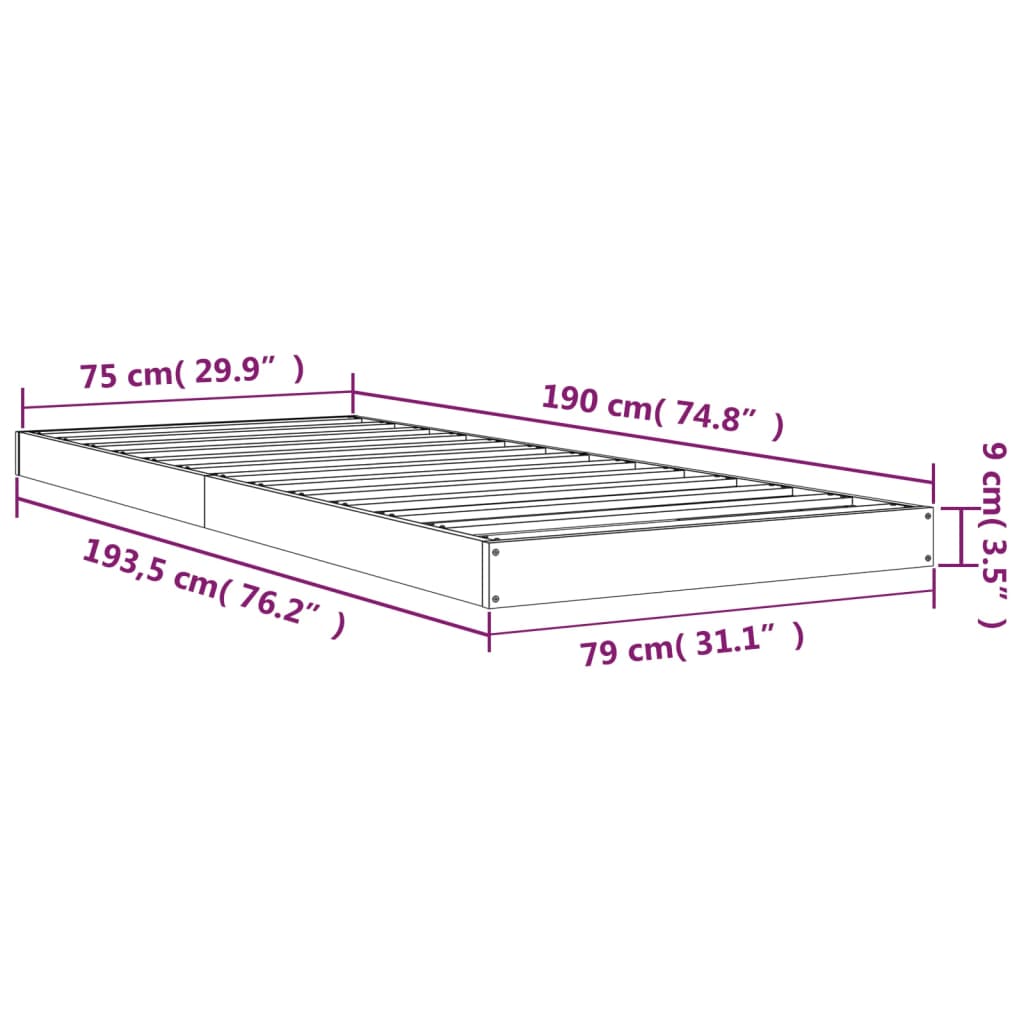 vidaXL sengeramme 75x190 cm Small Single massivt fyrretræ gyldenbrun