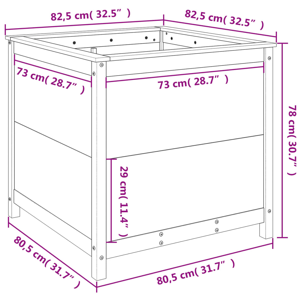 vidaXL plantekasse 82,5x82,5x78 cm massivt fyrretræ sort