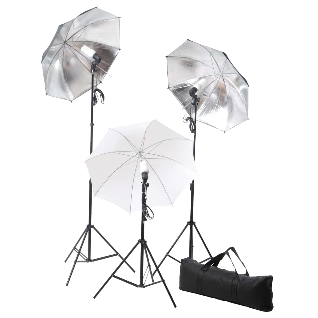 vidaXL fotostudieudstyr med lamper, paraplyer, baggrund og reflektor