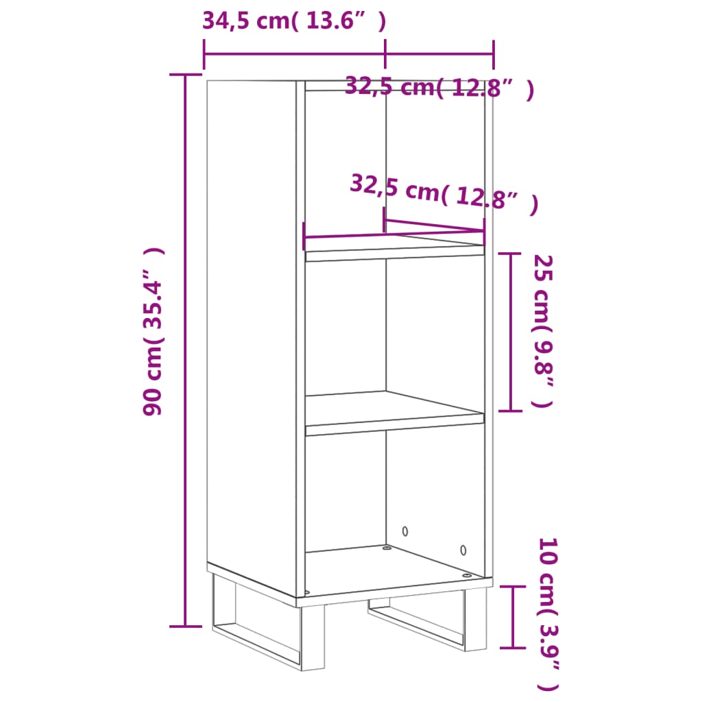 vidaXL skænk 34,5x32,5x90 cm konstrueret træ røget egetræsfarve