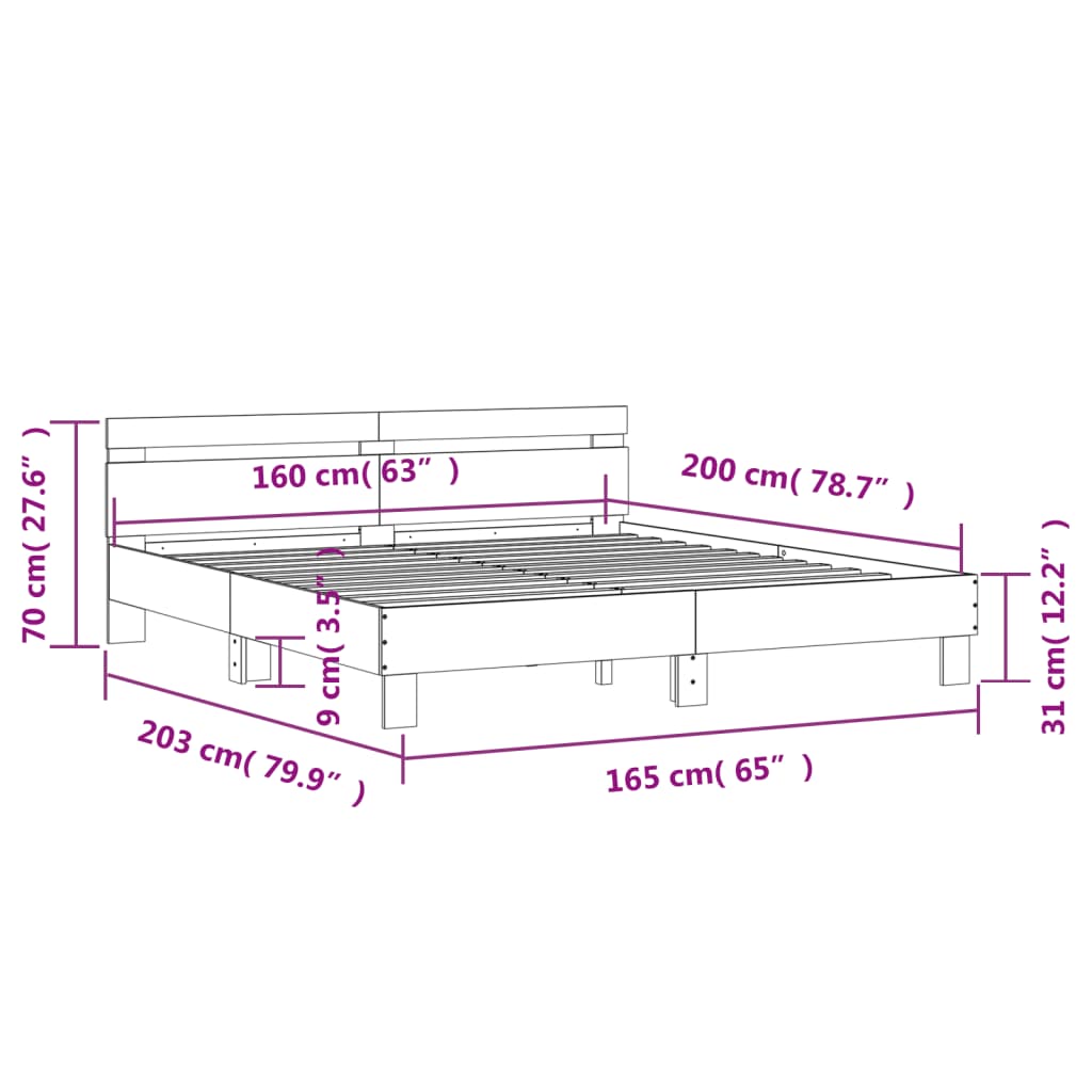 vidaXL sengeramme med sengegavl 160x200 cm konstrueret træ røget eg