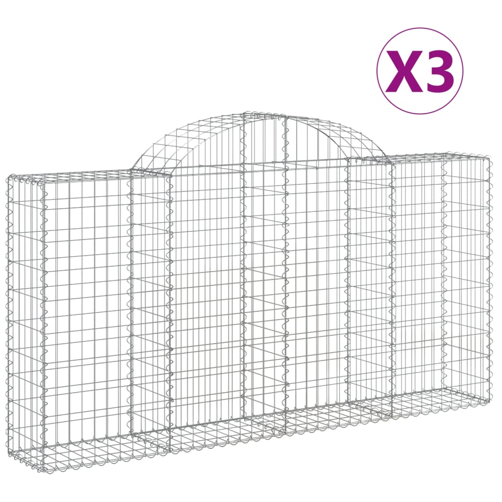 vidaXL buede gabionkurve 3 stk. 200x30x100/120 cm galvaniseret jern