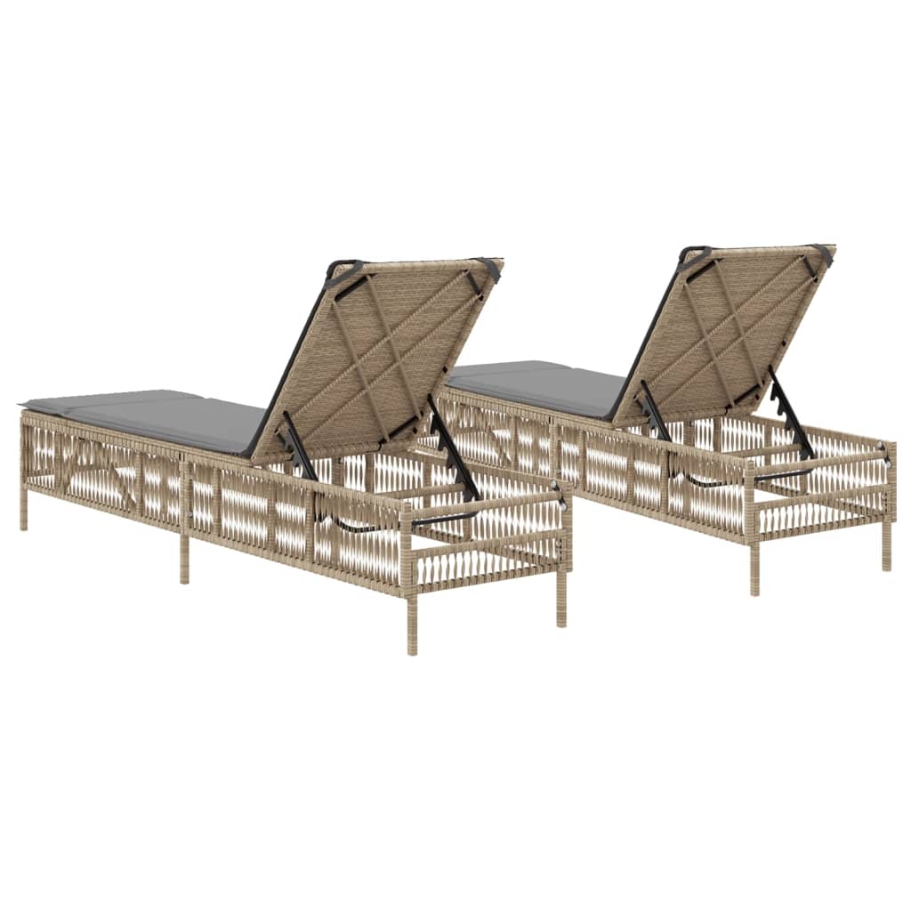 vidaXL liggestole 2 stk. med hynder polyrattan beige