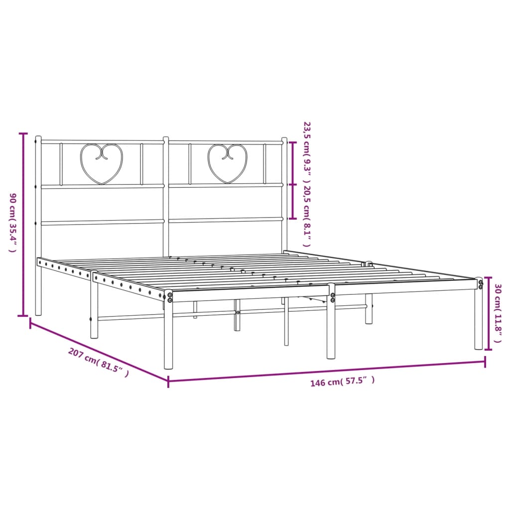 vidaXL sengeramme med sengegavl 140x200 cm metal sort