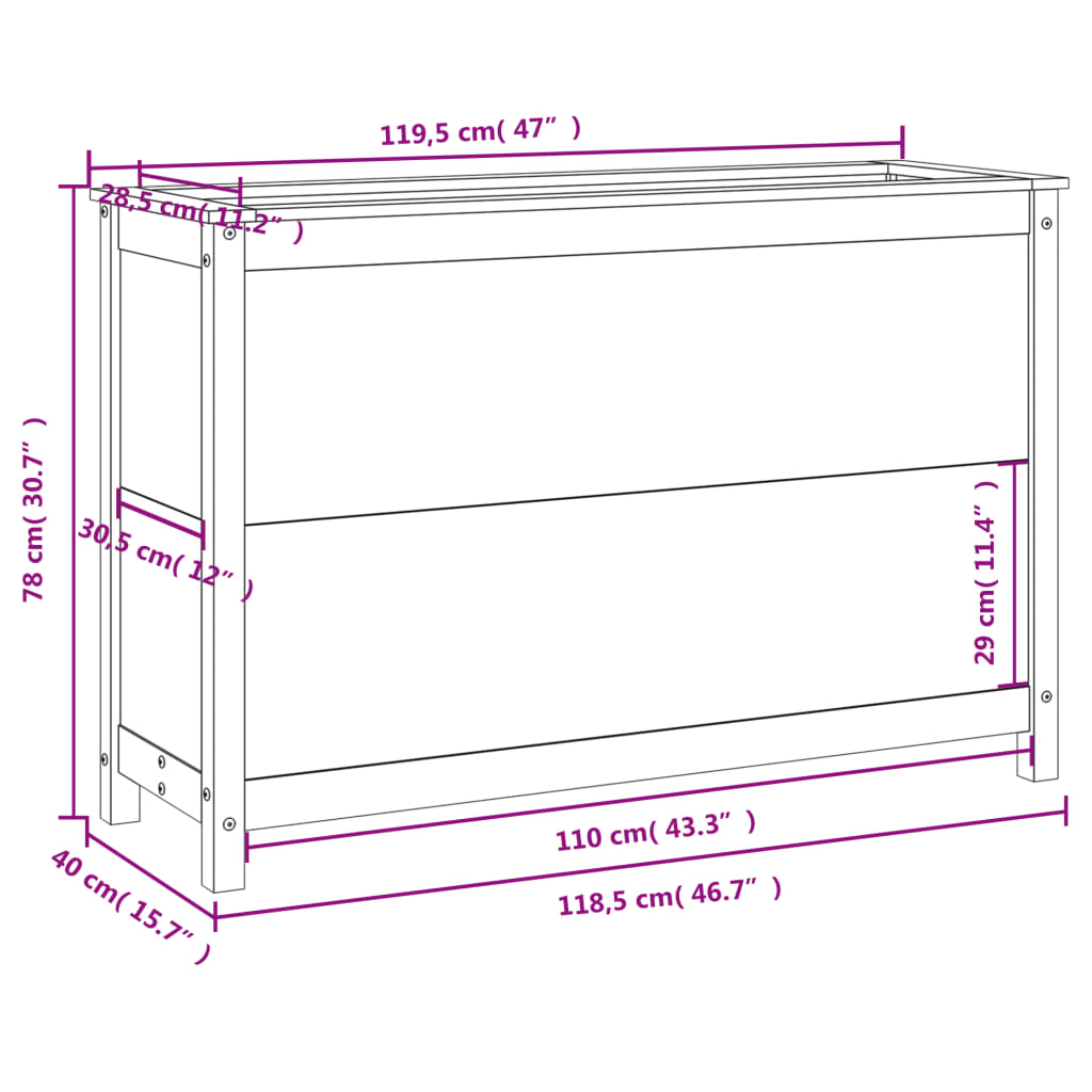 vidaXL højbed 119,5x40x78 cm massivt douglasgran