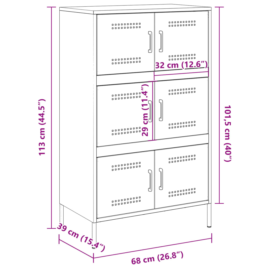 vidaXL højskab 68x39x113 cm stål lyserød