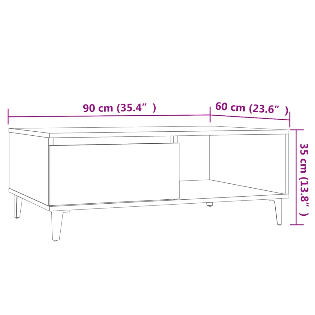 vidaXL sofabord 90x60x35 cm spånplade betongrå