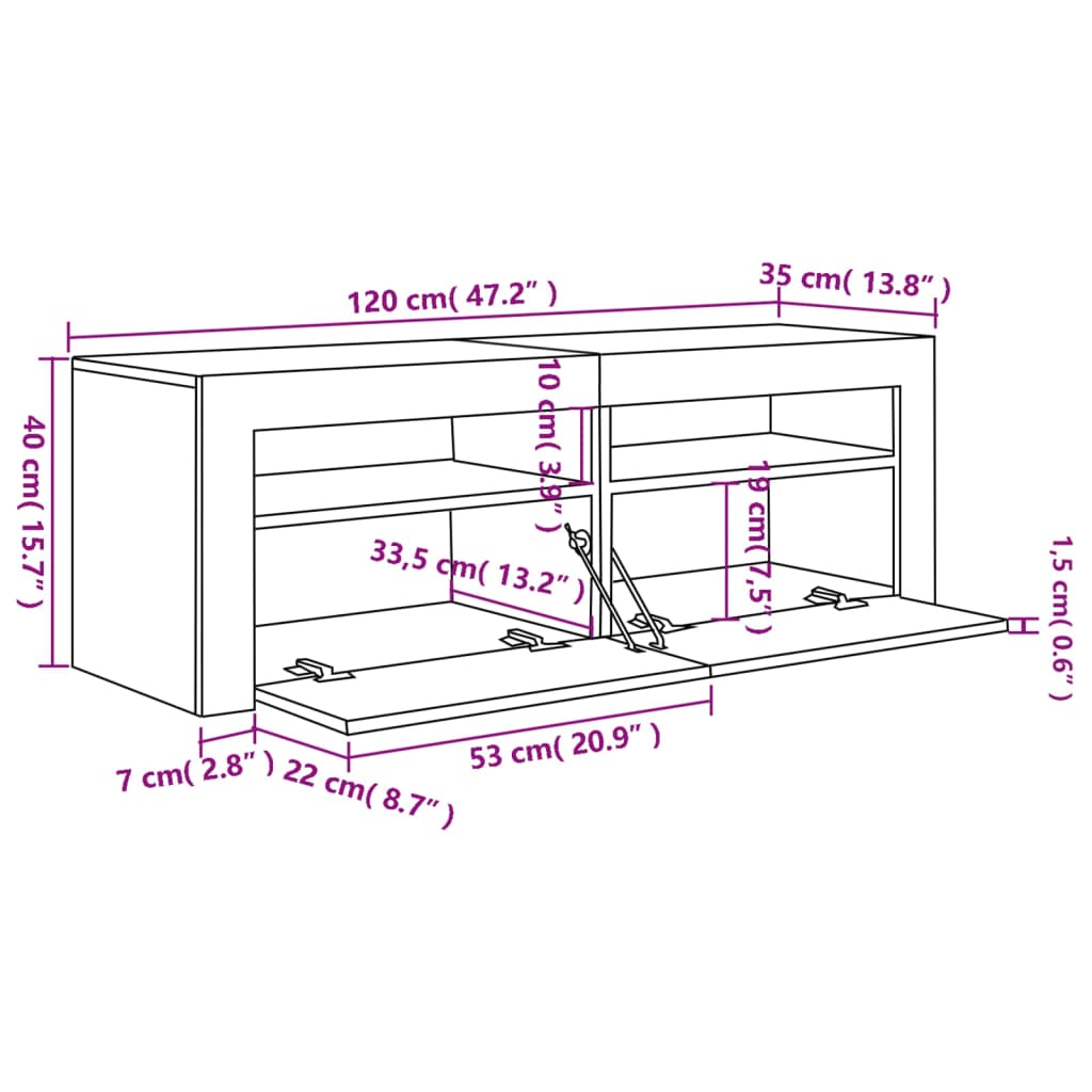 vidaXL tv-bord med LED-lys 120x35x40 cm grå sonoma-eg