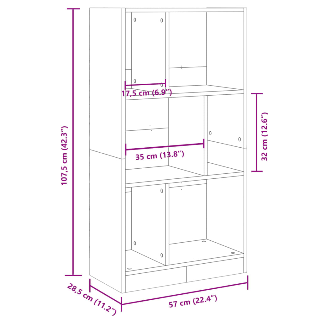 vidaXL bogreol 57x28,5x107,5 cm konstrueret træ sonoma-eg