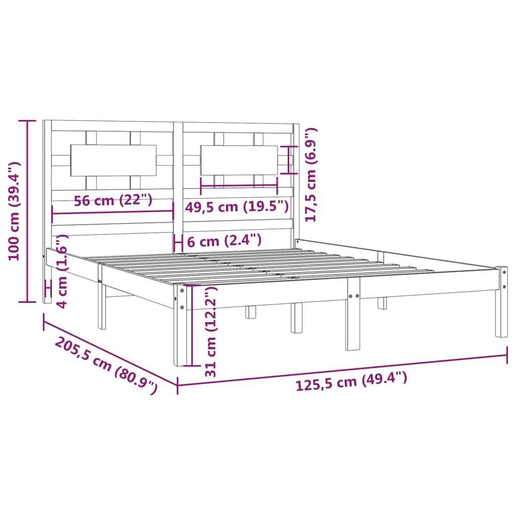 vidaXL sengeramme 120x200 cm massivt fyrretræ grå