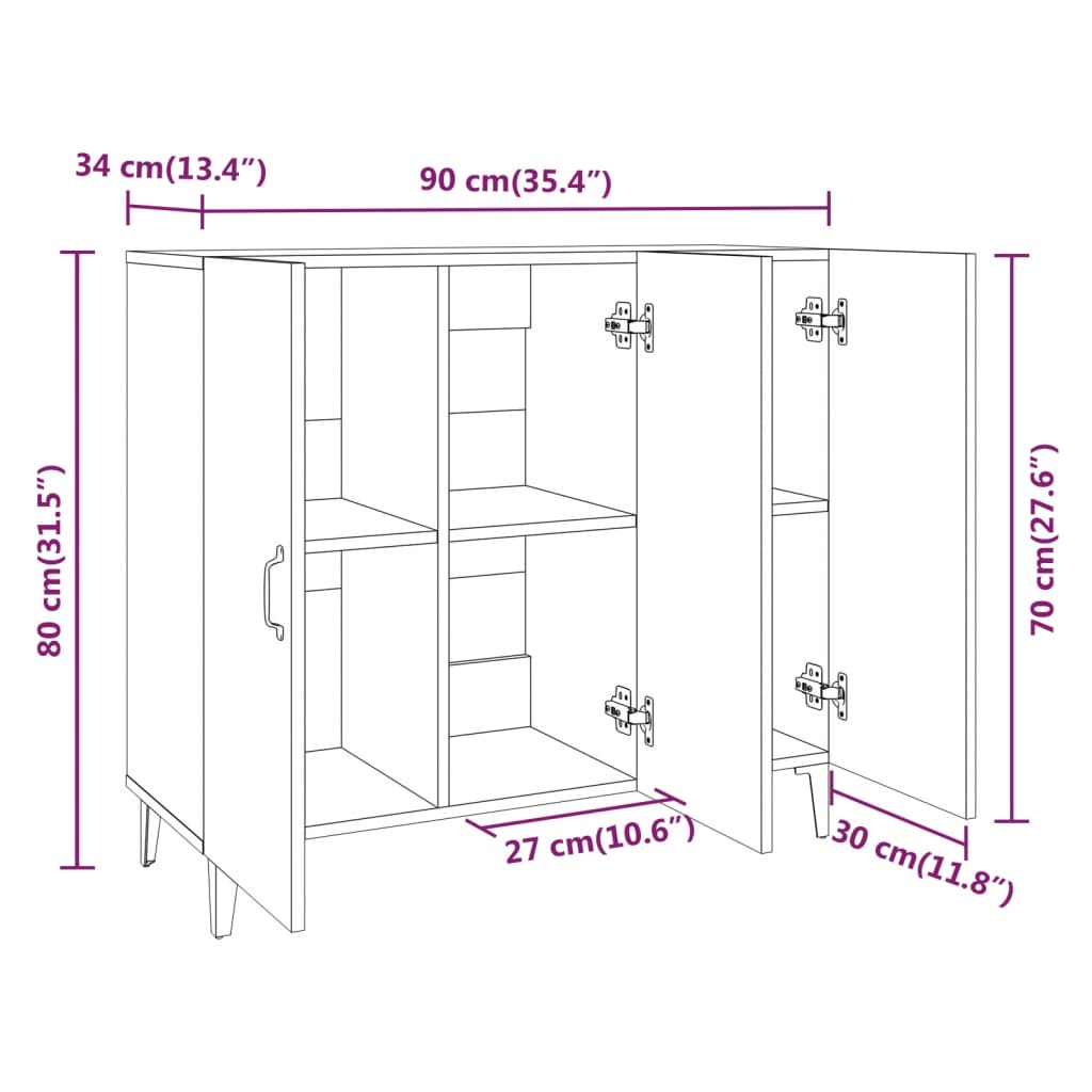 vidaXL skab 90x34x80 cm konstrueret træ sort