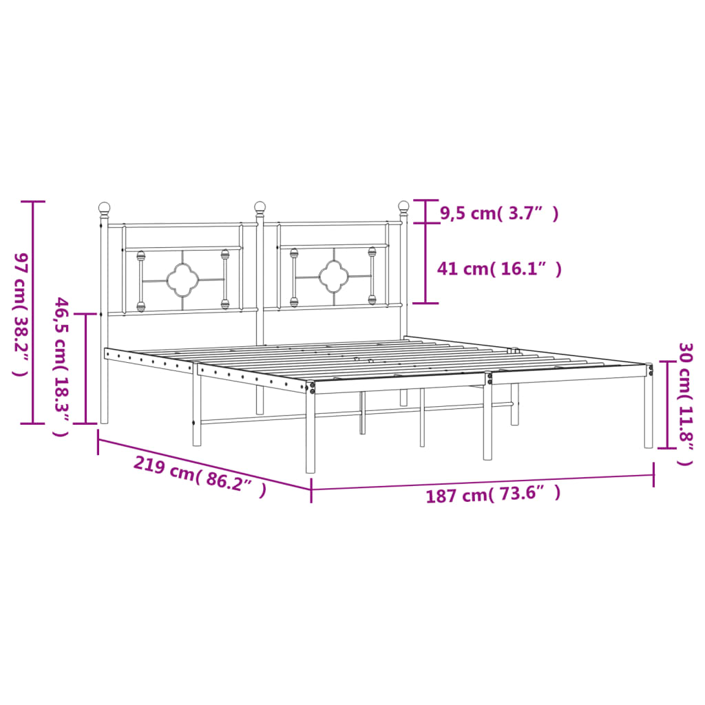 vidaXL sengeramme med sengegavl 183x213 cm metal sort