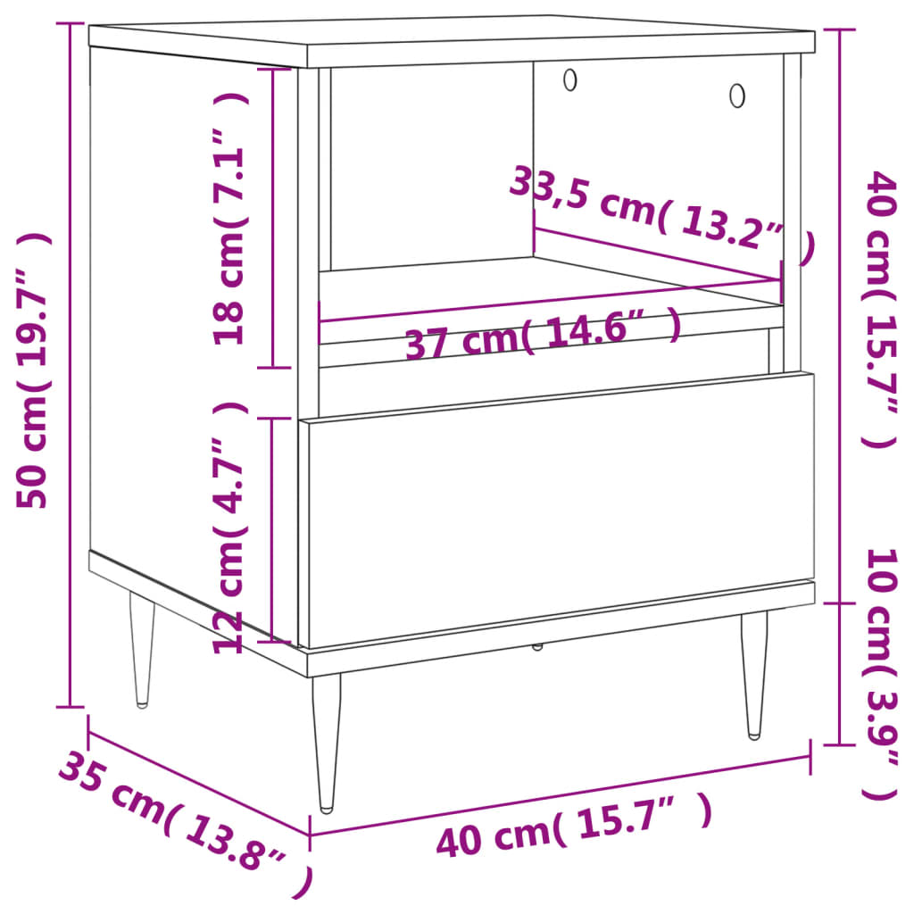 vidaXL sengeborde 2 stk. 40x35x50 cm konstrueret træ sort