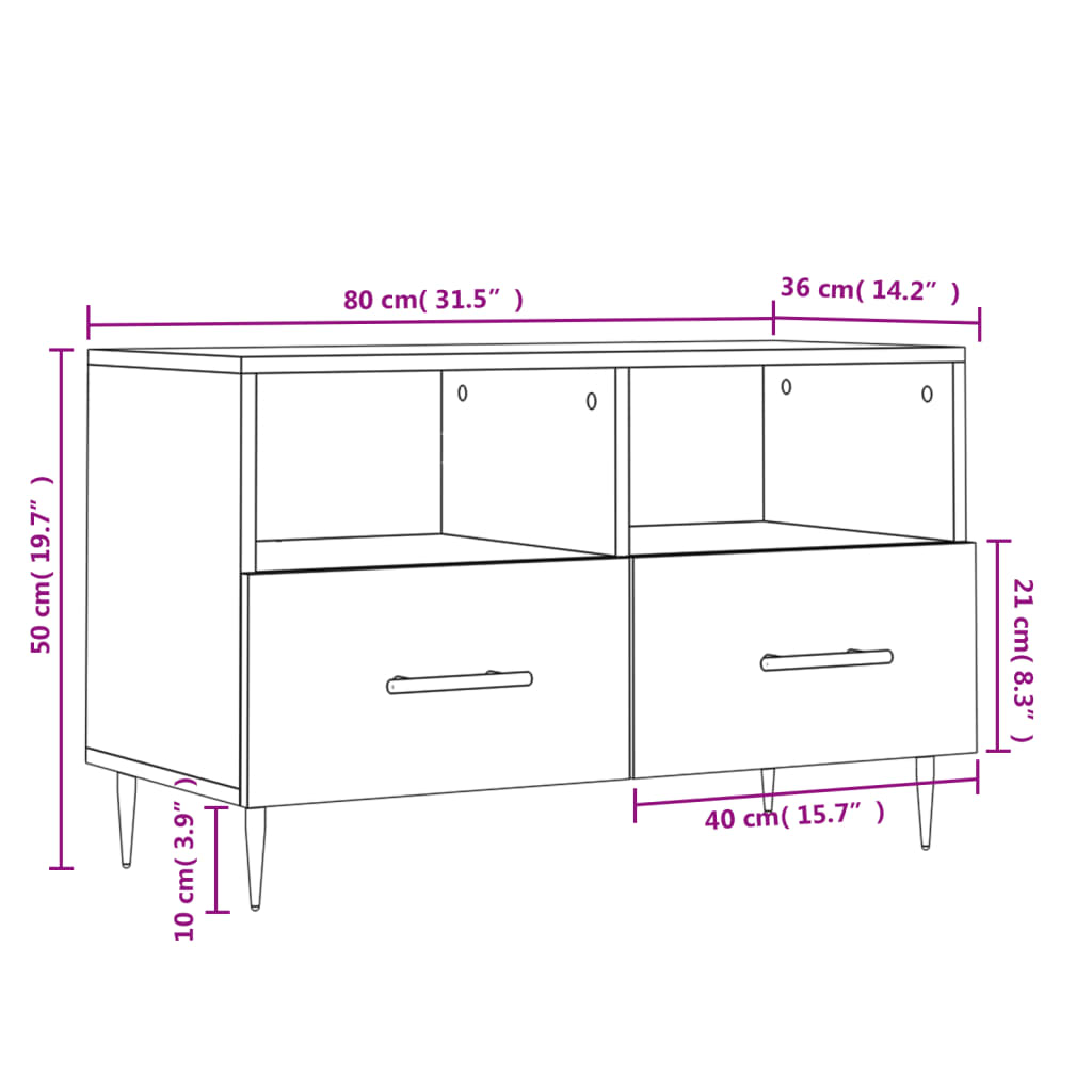 vidaXL tv-bord 80x36x50 cm konstrueret træ hvid højglans