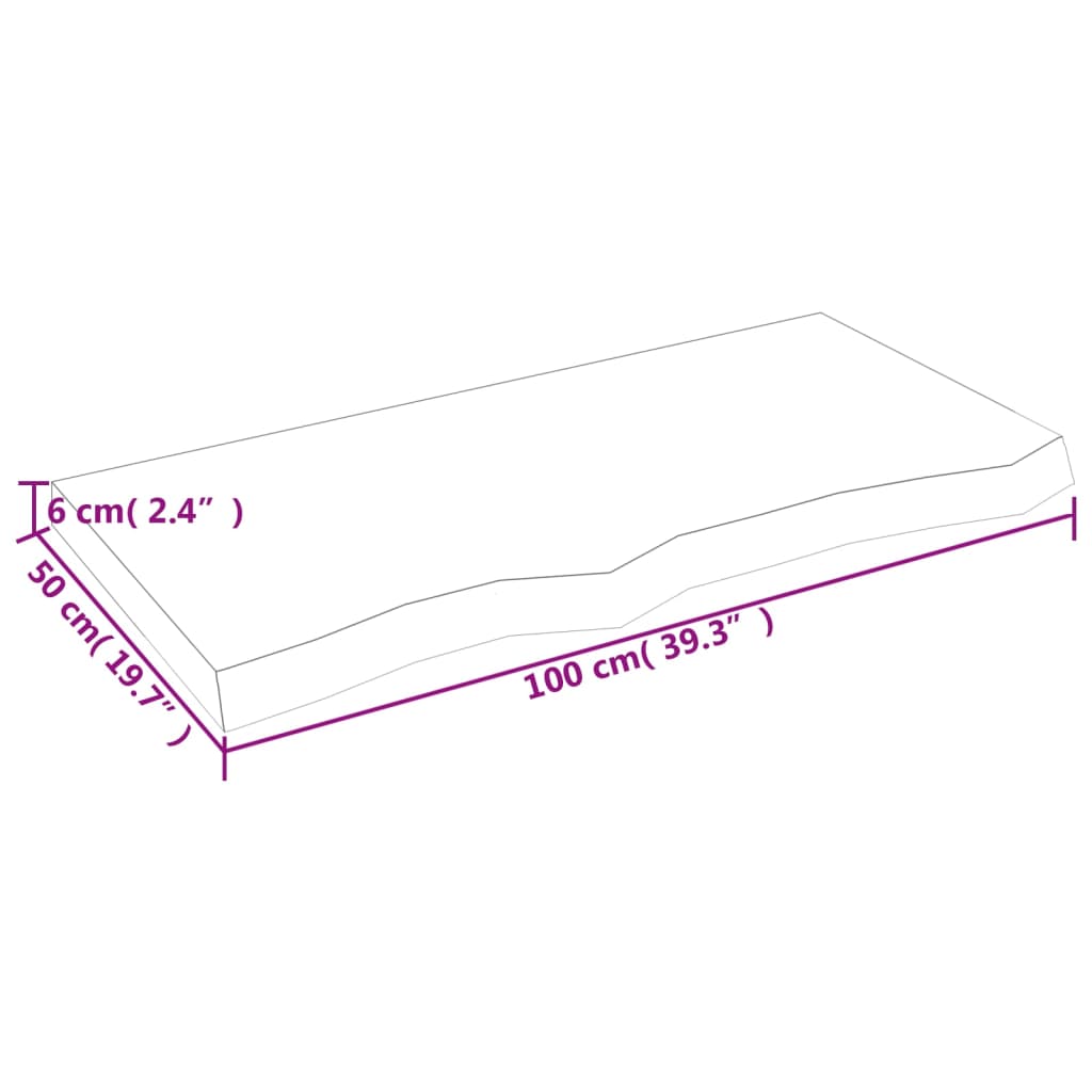 vidaXL bordplade 100x50x(2-6) cm behandlet massivt egetræ lysebrun