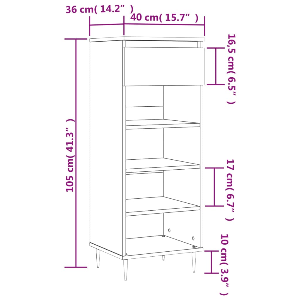 vidaXL skoreol 40x36x105 cm konstrueret træ betongrå