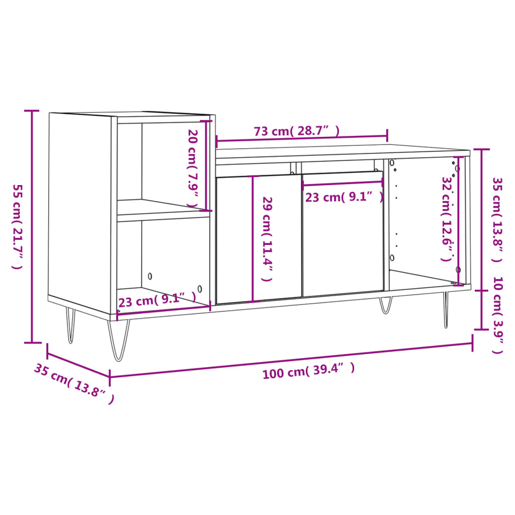 vidaXL tv-bord 100x35x55 cm konstrueret træ grå sonoma-eg