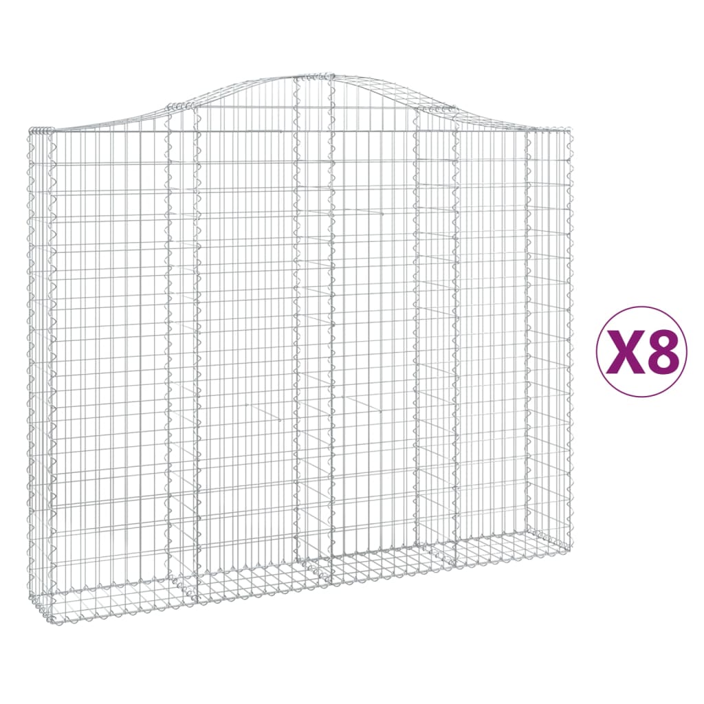 vidaXL buede gabionkurve 8 stk. 200x30x160/180 cm galvaniseret jern