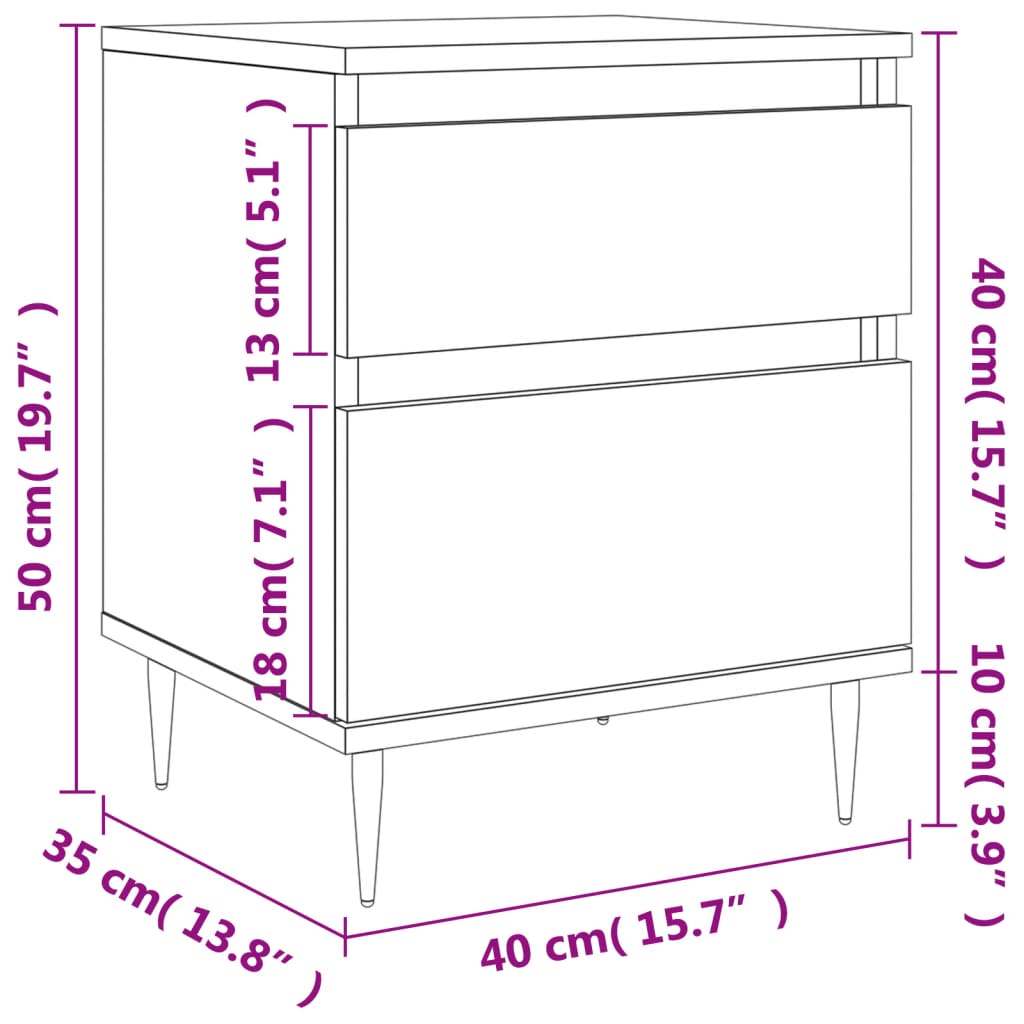 vidaXL sengeskab 40x35x50 cm konstrueret træ hvid højglans