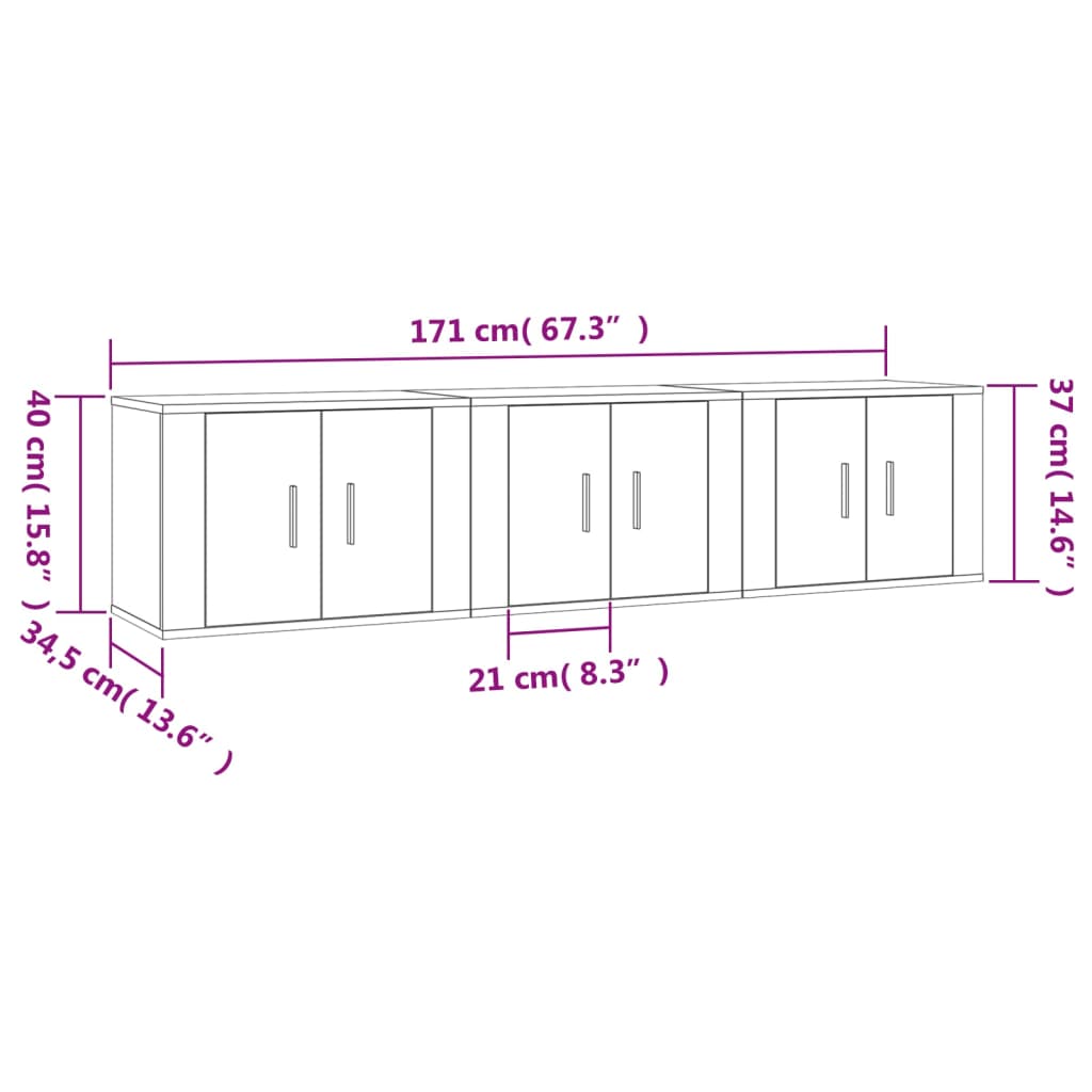 vidaXL væghængte tv-skabe 3 stk. 57x34,5x40 cm hvid