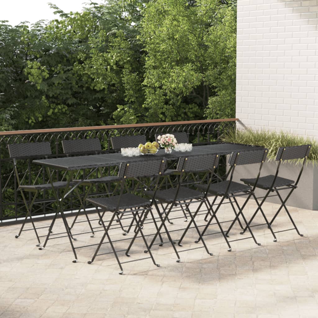 vidaXL foldbare bistrostole 8 stk. polyrattan og stål sort