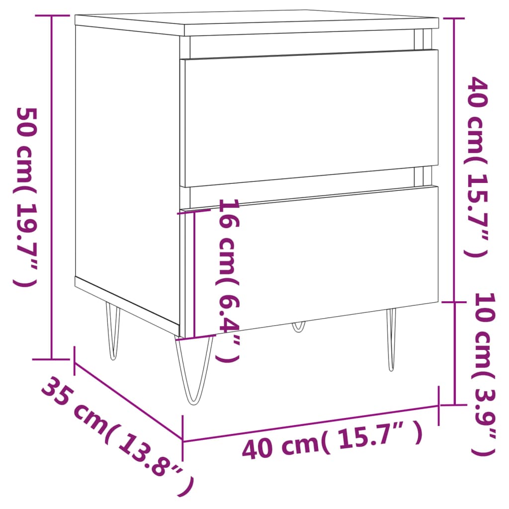 vidaXL sengeborde 2 stk. 40x35x50 cm konstrueret træ sort