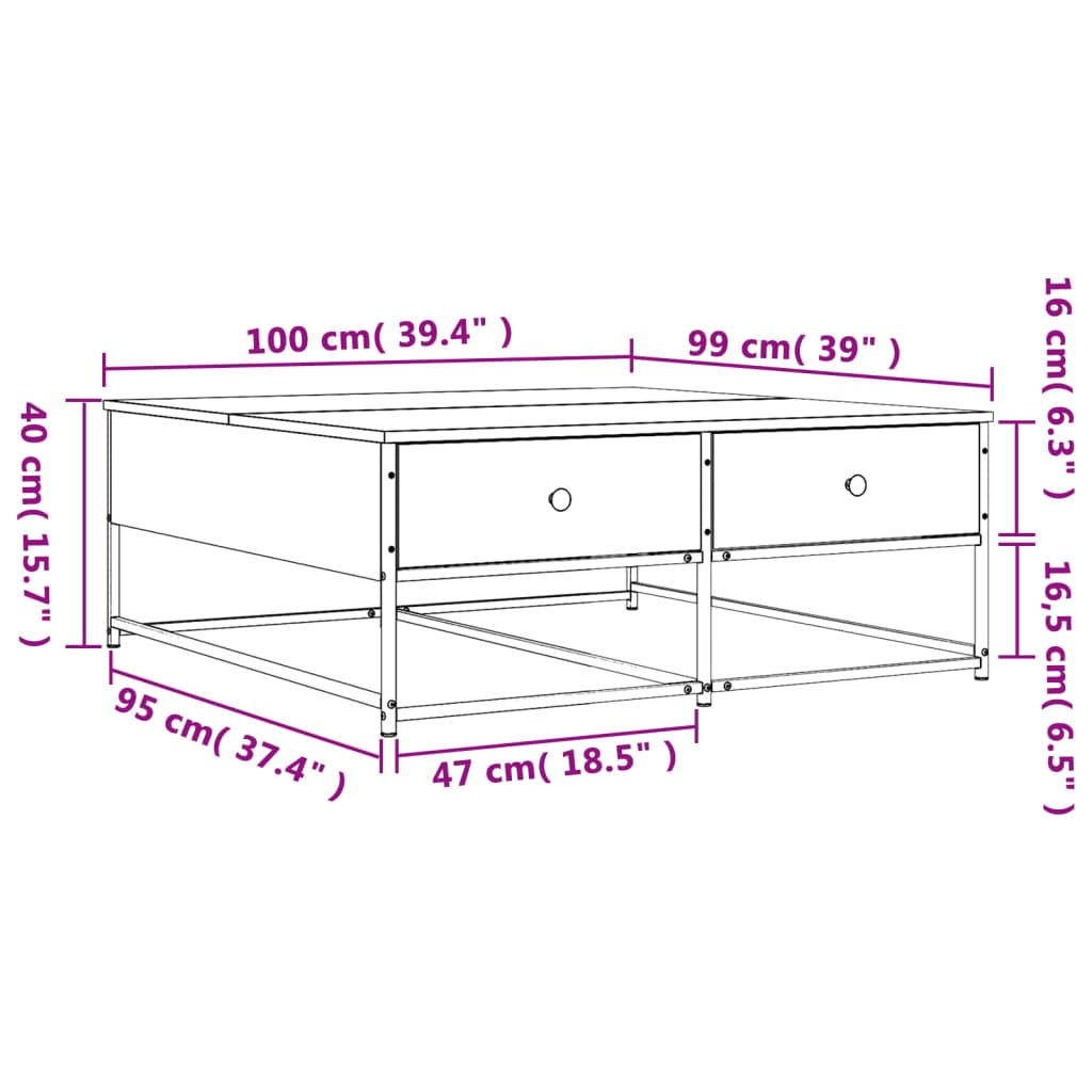 vidaXL sofabord 100x99x40 cm konstrueret træ sonoma-eg