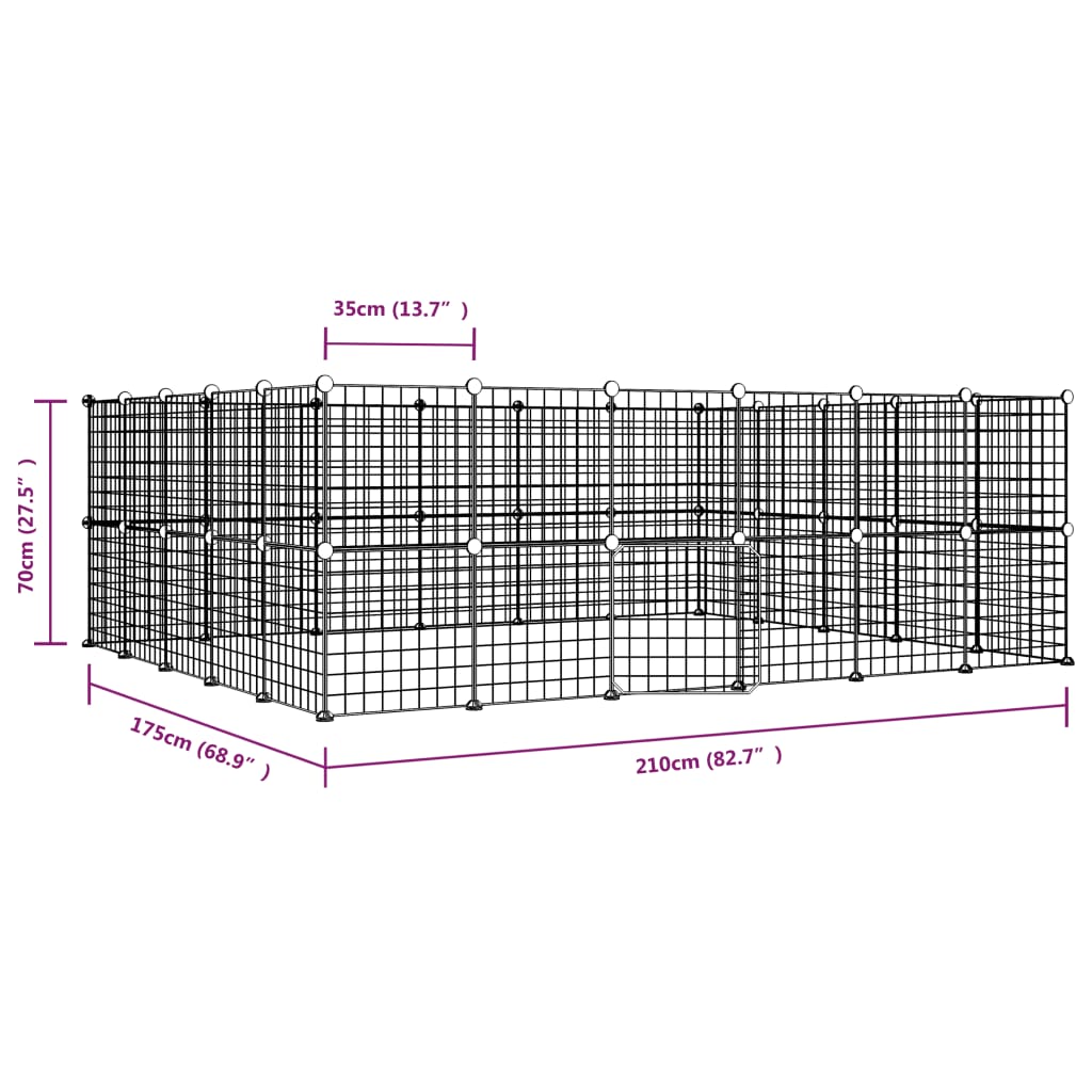 vidaXL 44-panels kæledyrsindhegning med låge 35x35 cm stål sort