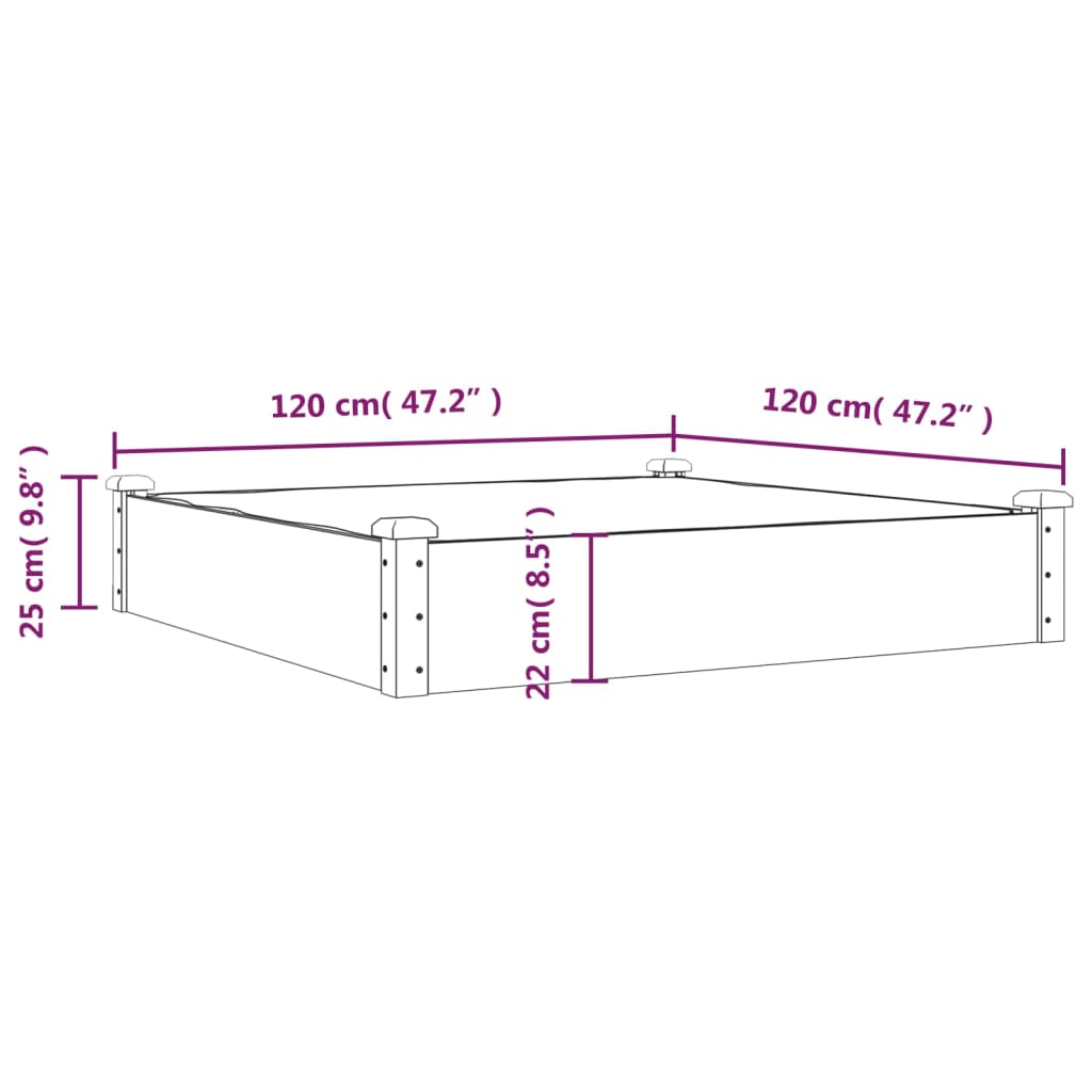 vidaXL højbed med foring 120x120x25 cm massivt fyrretræ brun