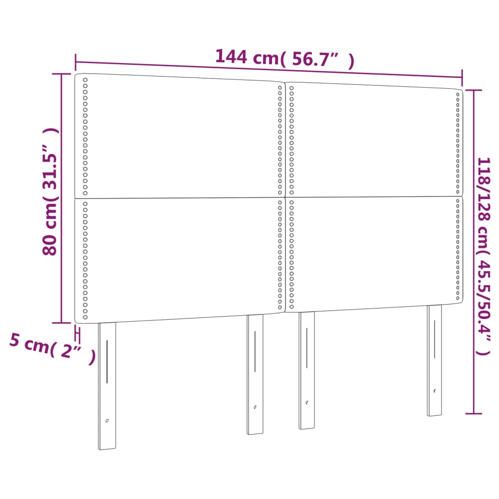 vidaXL sengegavl med LED-lys 144x5x118/128 cm fløjl lysegrå