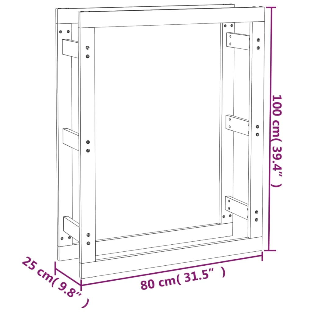 vidaXL brændestativ 80x25x100 cm massivt fyrretræ